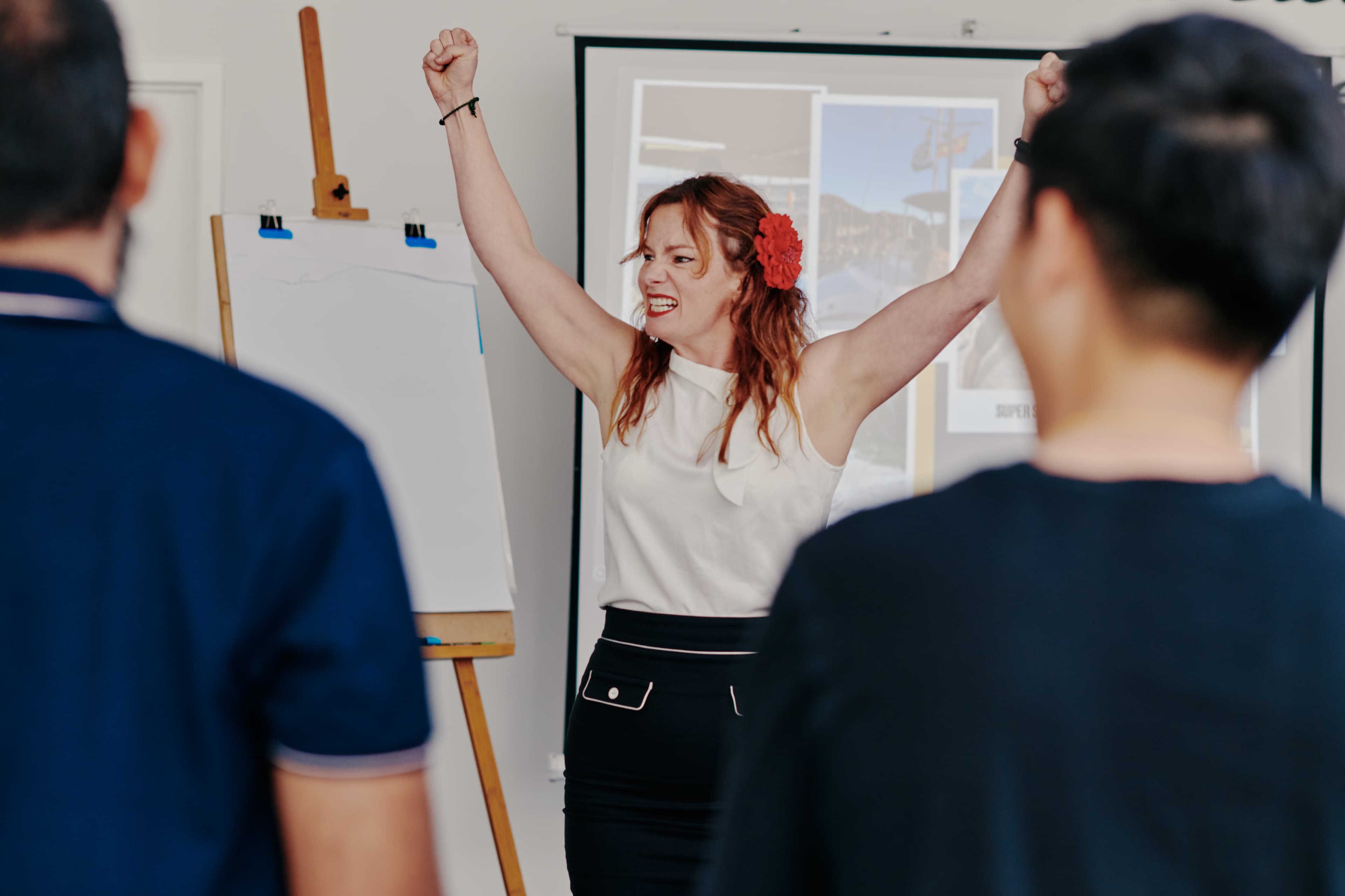 Belinda celebrating during a workshop