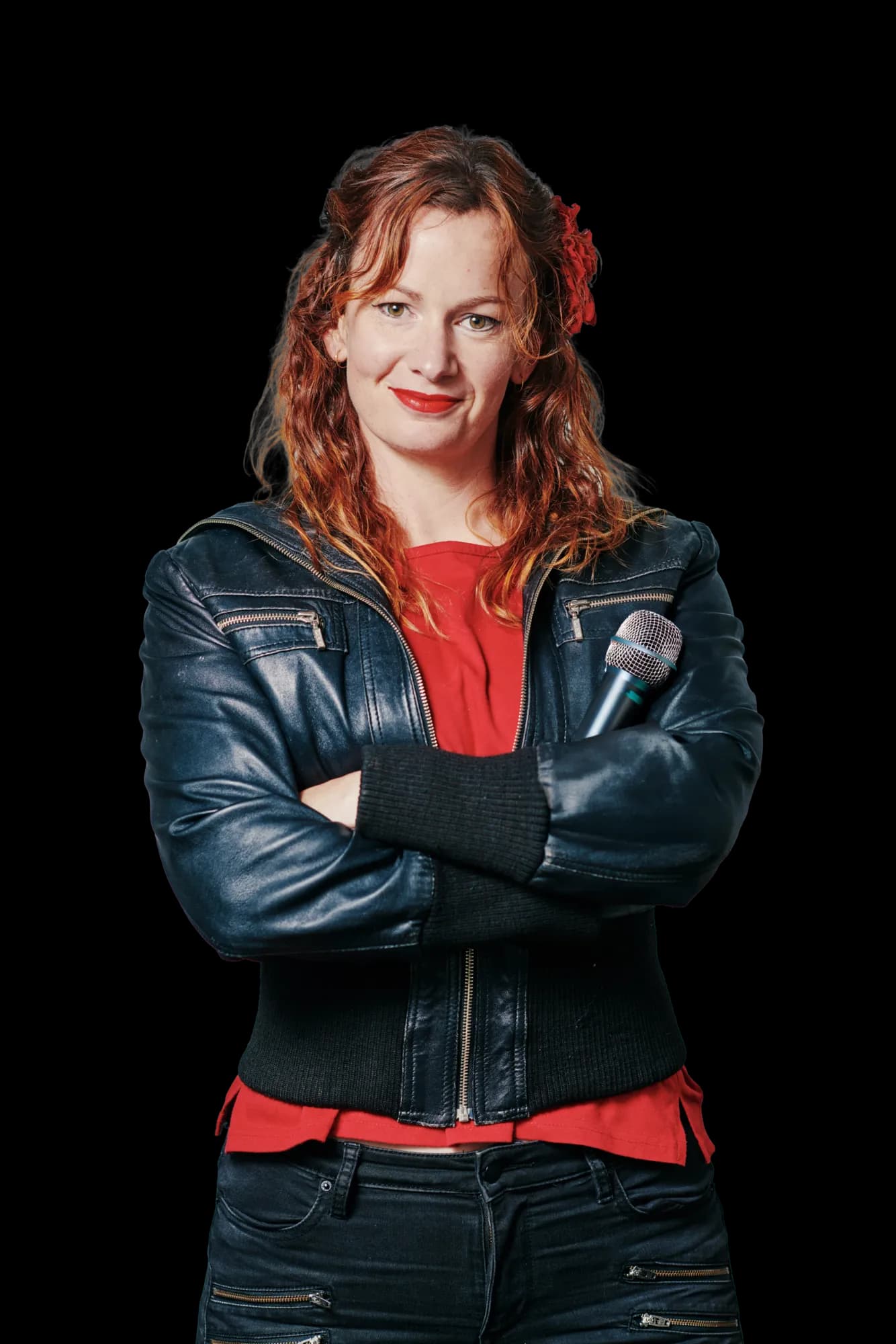 Belinda Beatty speaking with handheld microphone